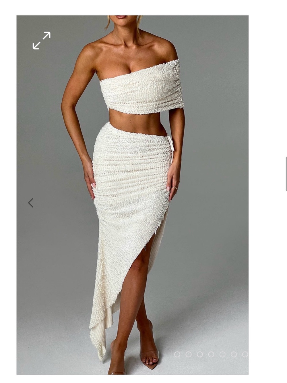 Asymmetrical Ivory Textured Midi Skirt